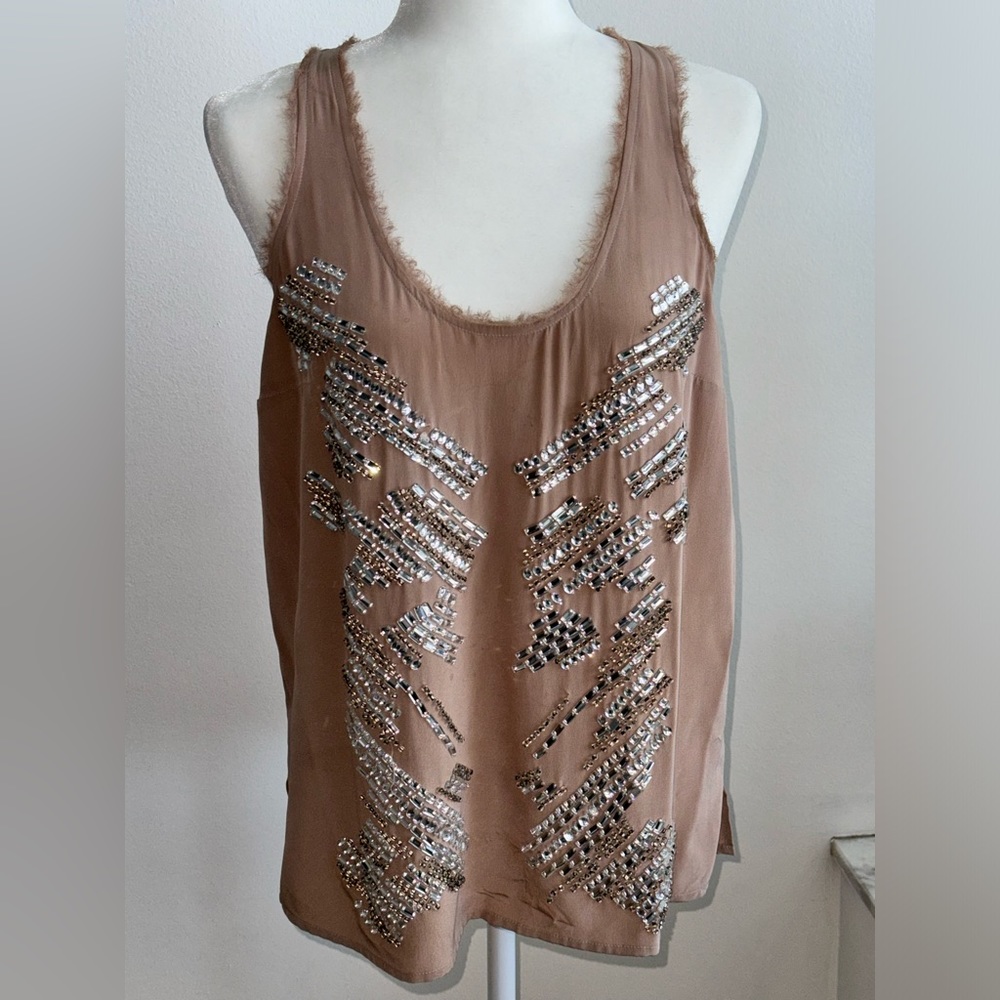 Madison Marcus Beaded Rhinestone Silk Blouse Size M